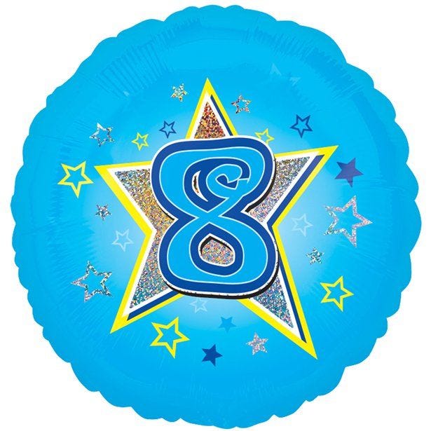 Age 8 Blue Stars Balloon - 18" Foil