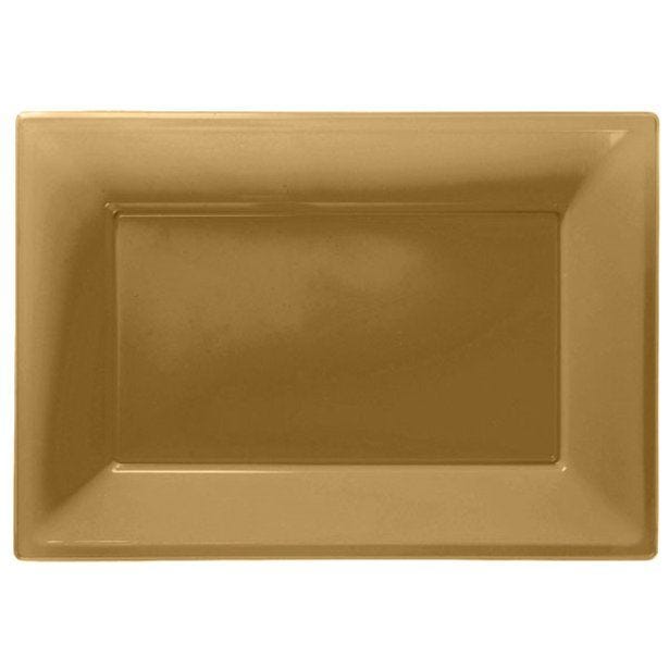 Gold Plastic Serving Platters - 23cm x 32cm (3pk)