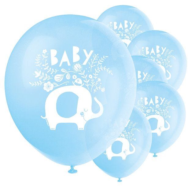 Blue Floral Elephant Latex Balloons - 12" (8pk)