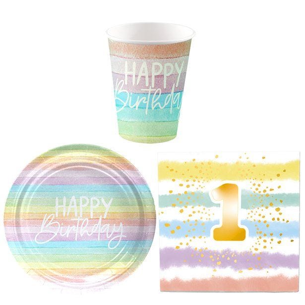 Pastel Rainbow 1st Birthday - Value Party Pack for 8