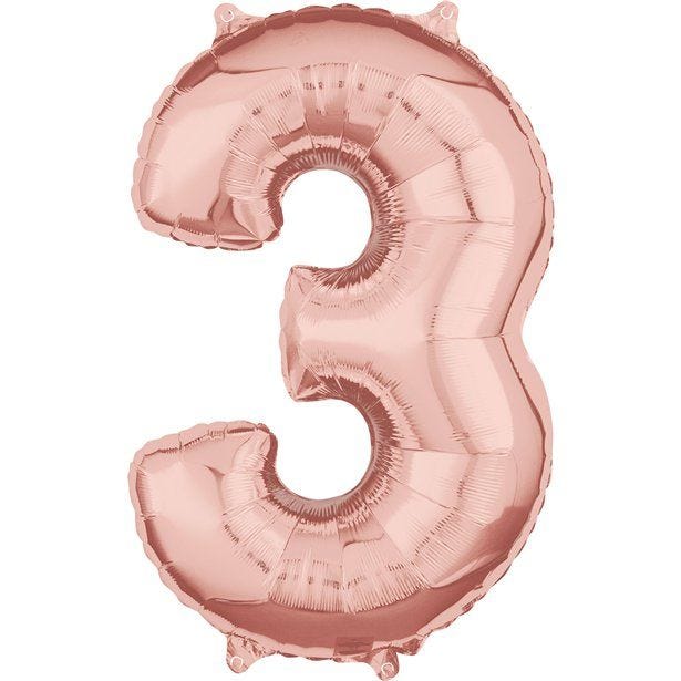 Rose Gold Number 3 Balloon - 26" Foil