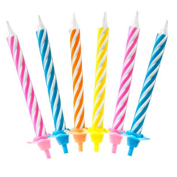 Bright Assorted Spiral Stripe Candles - 6cm (10pk)