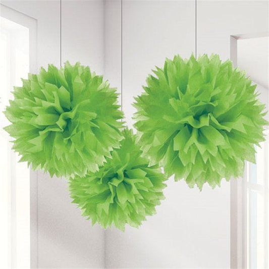 Lime Green Pom Pom Decorations - 40cm (3pk)