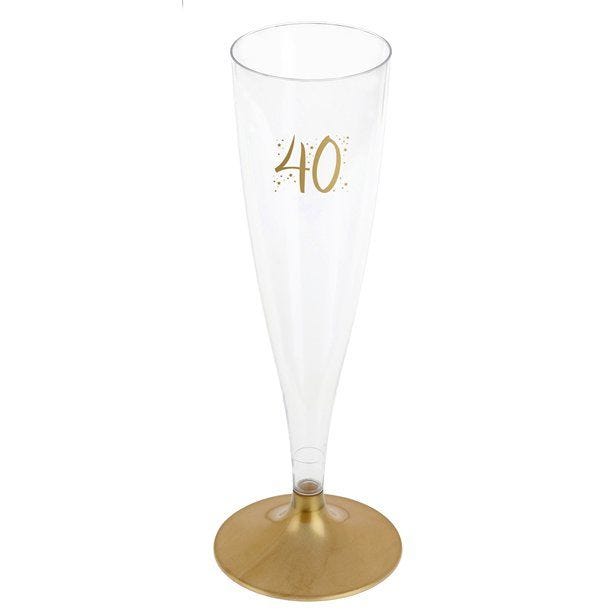 40th Gold Champagne Flutes - 140ml (6pk)