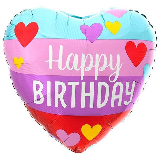 Happy Birthday Rainbow Hearts Foil Balloon - 18"