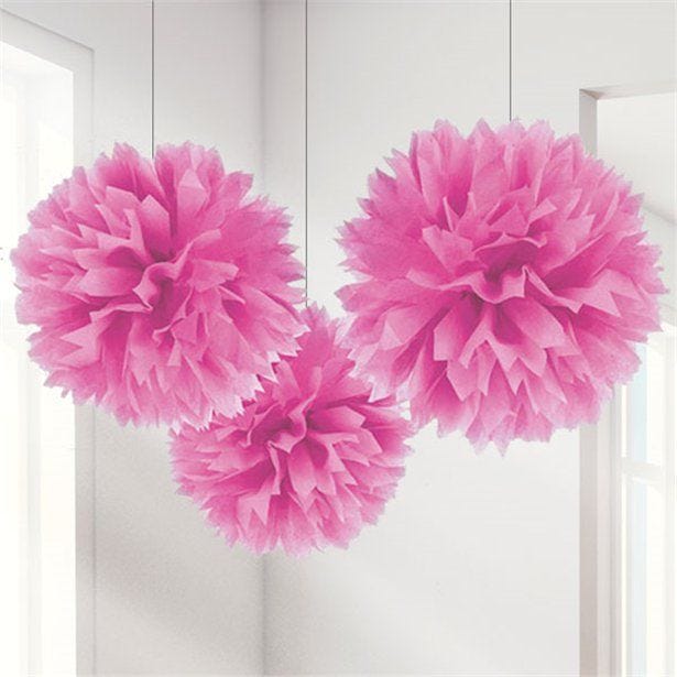 Pink Pom Pom Decorations - 40cm (3pk)