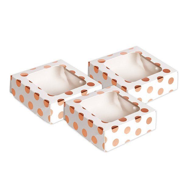 Rose Gold Polka Dot Square Treat Boxes (3pk)