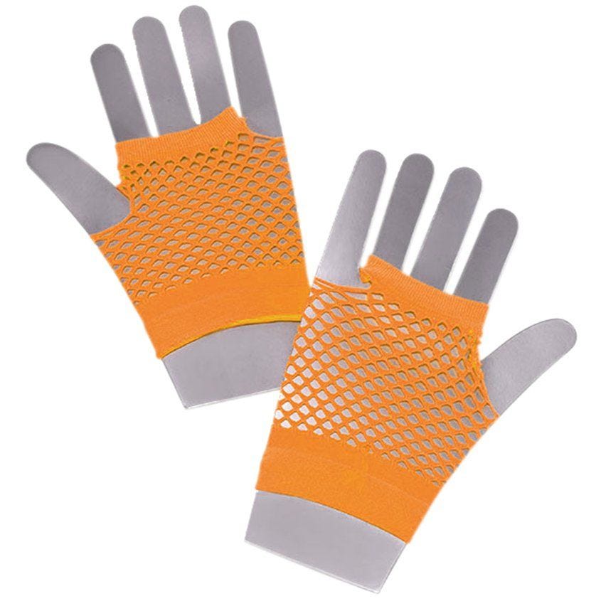 Neon Orange Fishnet Gloves