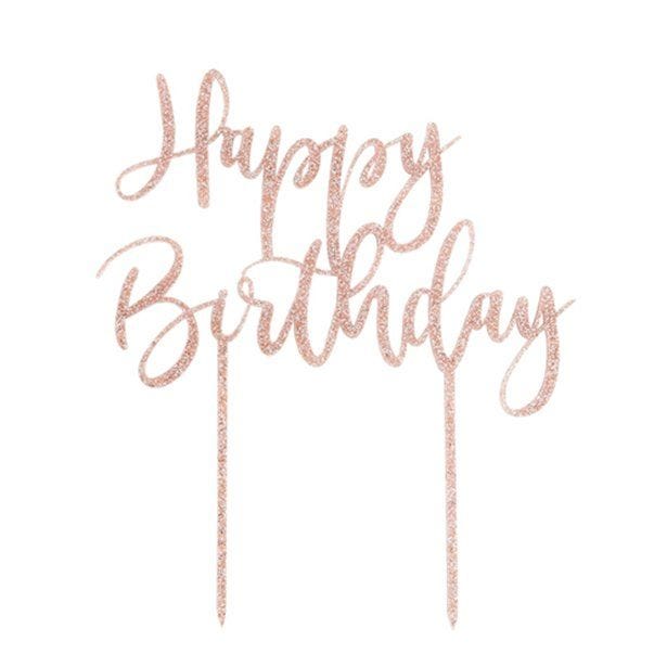 Rose Gold Happy Birthday Glitter Cake Topper