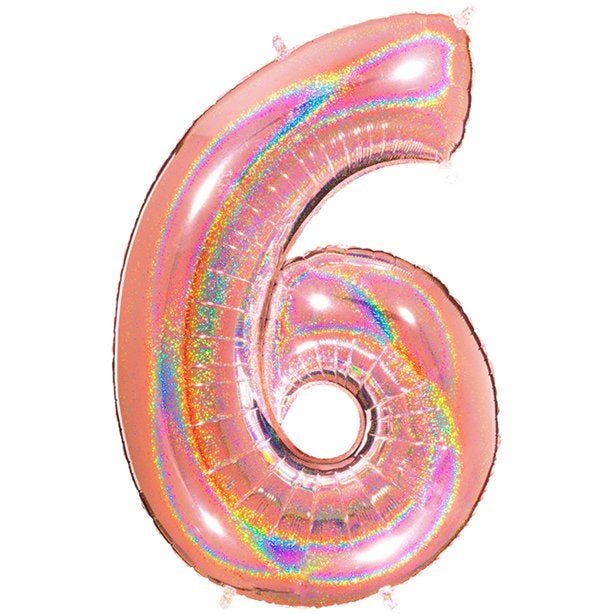 Number 6 Glitter Rose Gold Foil Balloon - 40"