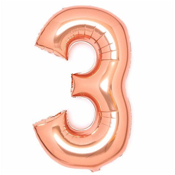 Number 3 Rose Copper Foil Balloon - 34"