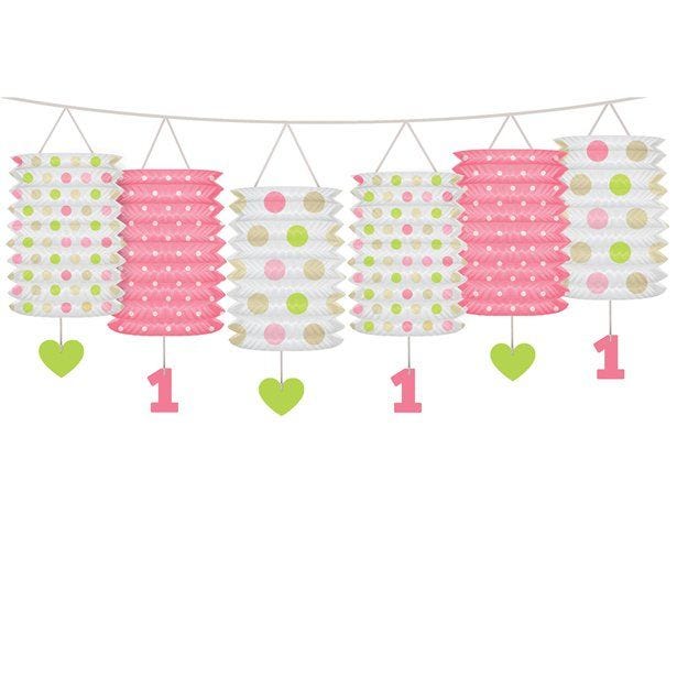 1st Birthday Pink Mix Lantern Garland - 3.6m