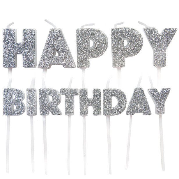 Silver 'Happy Birthday' Candles (13pk)