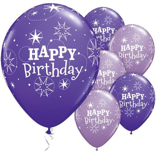 Happy Birthday Purple Sparkle Balloons - 11" Latex (25pk)