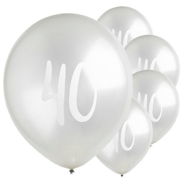 Silver 40th Milestone Balloons - 12" Latex (5pk)