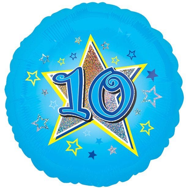 Age 10 Blue Stars Balloon - 18" Foil