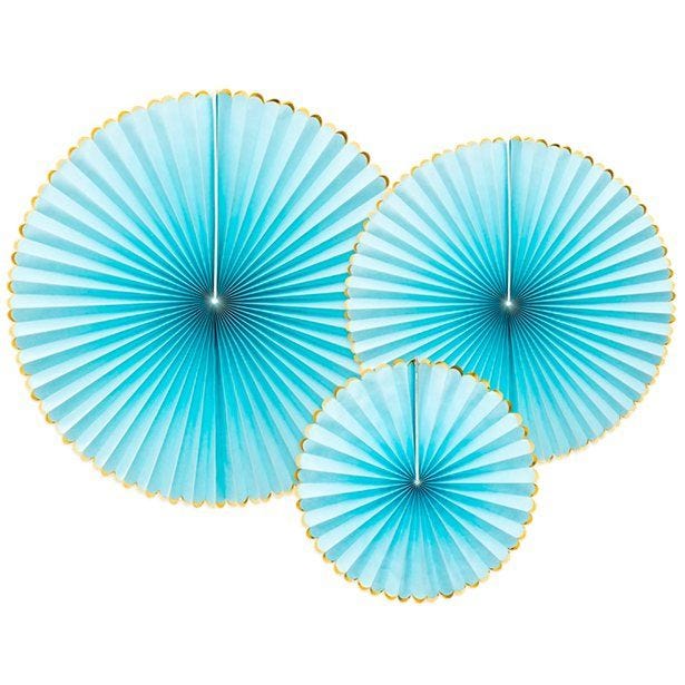 Pastel Blue & Gold Paper Fans (3pk)