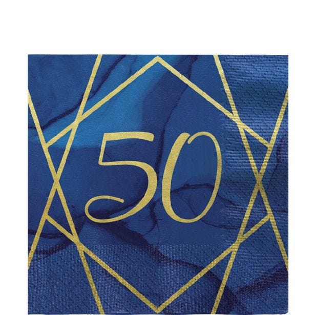 50th Navy & Gold Geode Paper Napkins - 33cm (16pk)