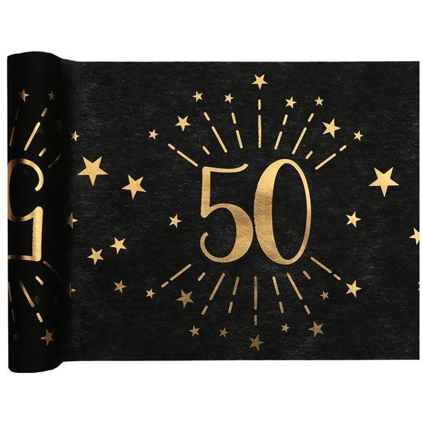 50th Black Metallic Fabric Table Runner - 5m