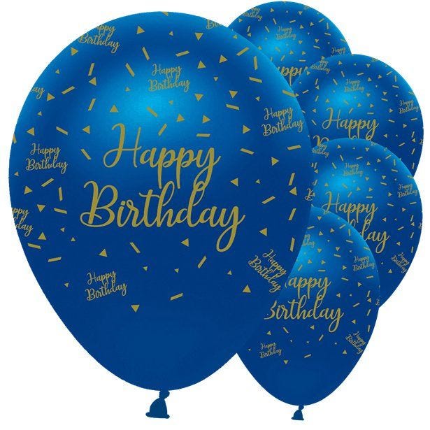 Navy & Gold Geode 'Happy Birthday' Latex Balloons - 12" (6pk)