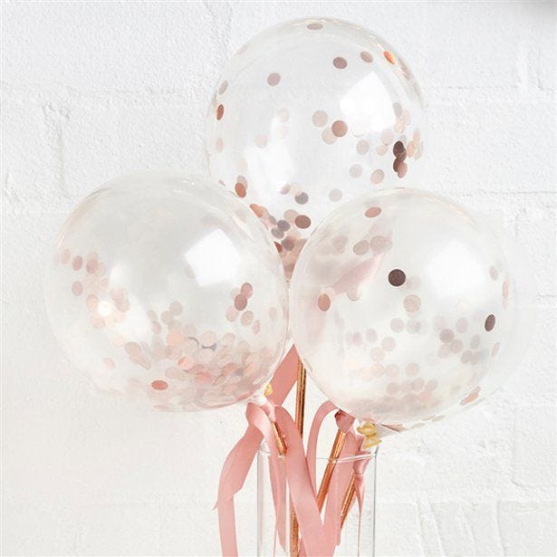 Rose Gold Mini Confetti Balloon Wands - 5" Latex (5pk)