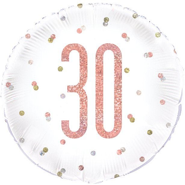 Rose Gold Glitz Number 30th Birthday Balloon - 18" Foil