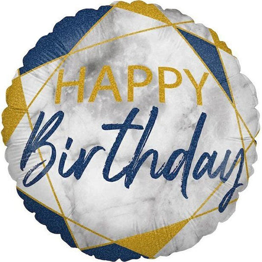 Happy Birthday Navy Marble Effect Balloon - 18" Foil