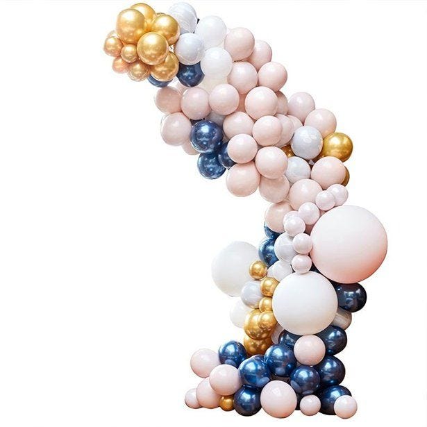 Marble, Navy & Gold Chrome Large Balloon Arch DIY Kit - 200 Balloons