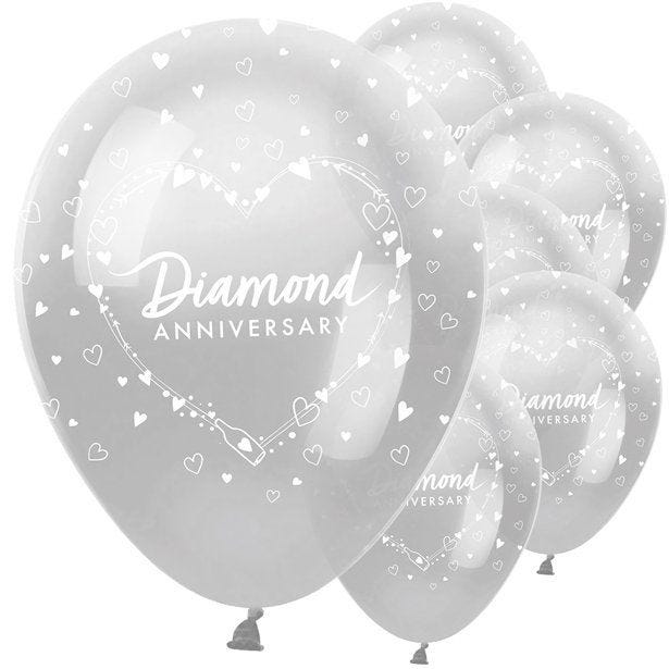 60th Diamond Wedding Anniversary Balloons - 12" Latex (6pk)