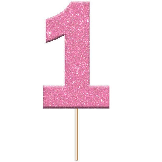 Pink Glitter 1st Birthday Cake Topper