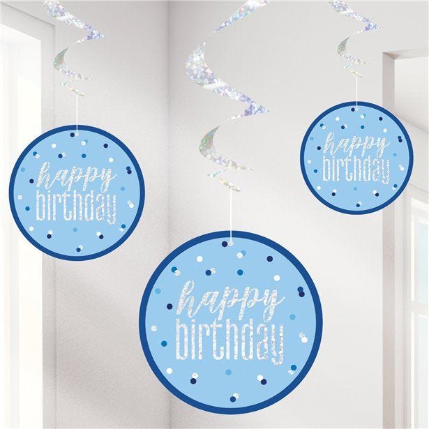 Blue 'Happy Birthday' Hanging Swirls - 80cm