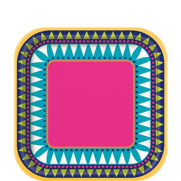 Boho Fiesta Square Plates - 18cm Paper Party Plates (10pk)