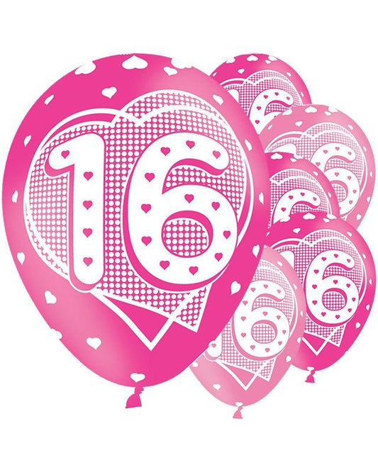 16th Birthday Assorted Balloons - 11'' Latex (6pk)