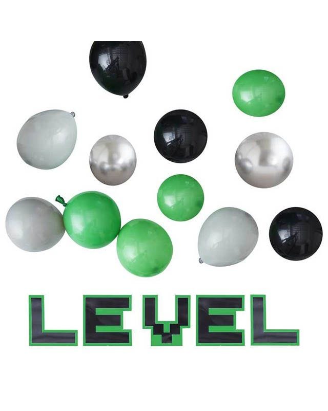 Black, Green & Grey Balloon Mosaic Balloon Pack with Letters (45pk)