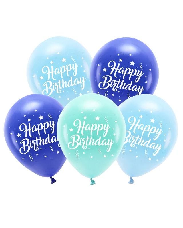 Blue & Green Mix Happy Birthday Balloons - 12" Latex