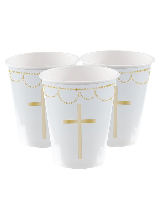 Blue Botanical Cross Paper Cups - 237ml (8pk)