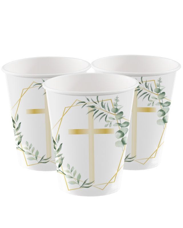 Botanical Celebration Cross Paper Cups - 237ml (8pk)