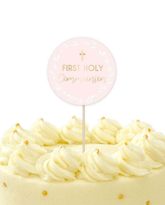 Pink Botanical 'First Holy Communion' Cake Topper