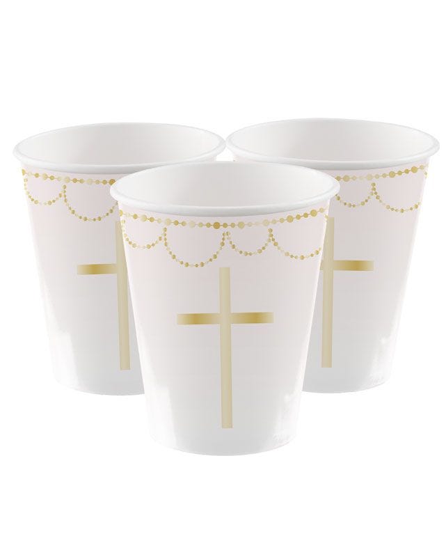 Pink Botanical Cross Paper Cups - 237ml (8pk)