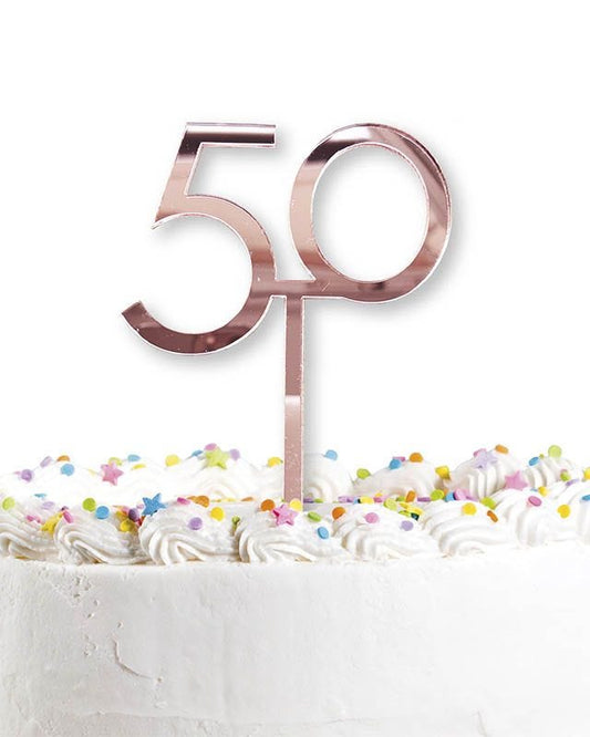 50th Rose Gold Acrylic Cake Topper - 10cmx17cm