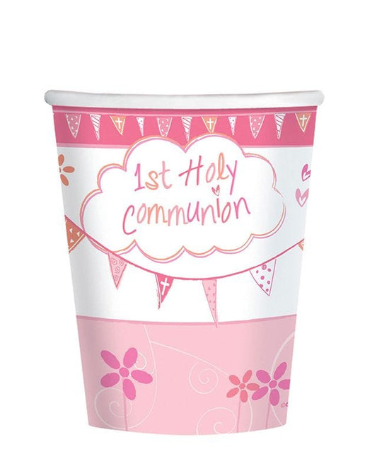 First Holy Communion Pink Cups - 266ml Paper Party Cups (8pk)