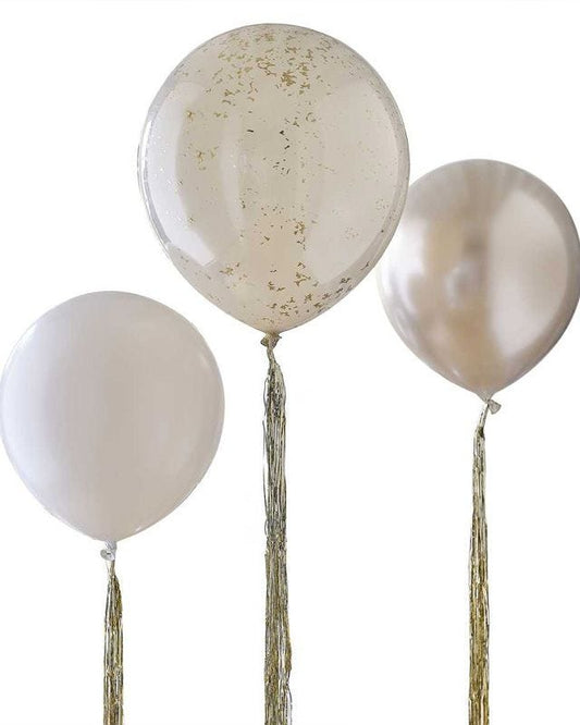 Nude & Gold Balloons with Gold Tassel Tails - 18" Latex (3pk)