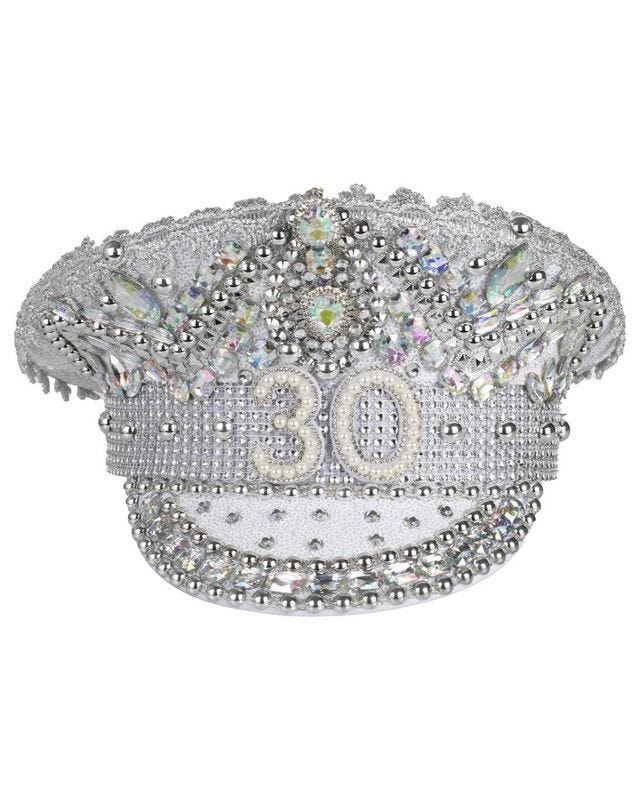 Rhinestone & Pearl Embellished 30th Birthday Hat - 28cm x 30cm