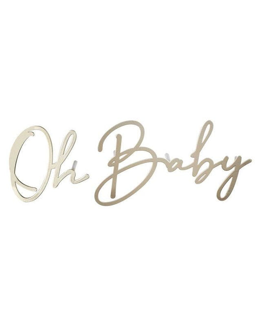 Floral Baby Gold Metal 'Oh Baby' Cake Decoration - 7.6cm x 12.4cm