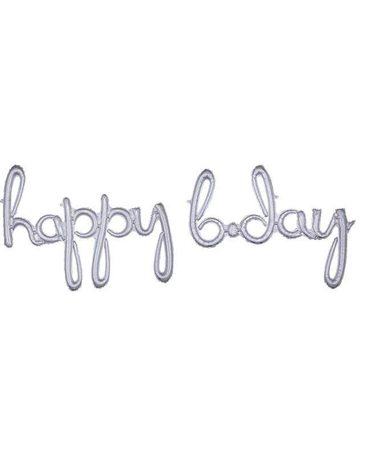 Silver Holographic 'Happy Bday' Script Phrase Foil Balloon