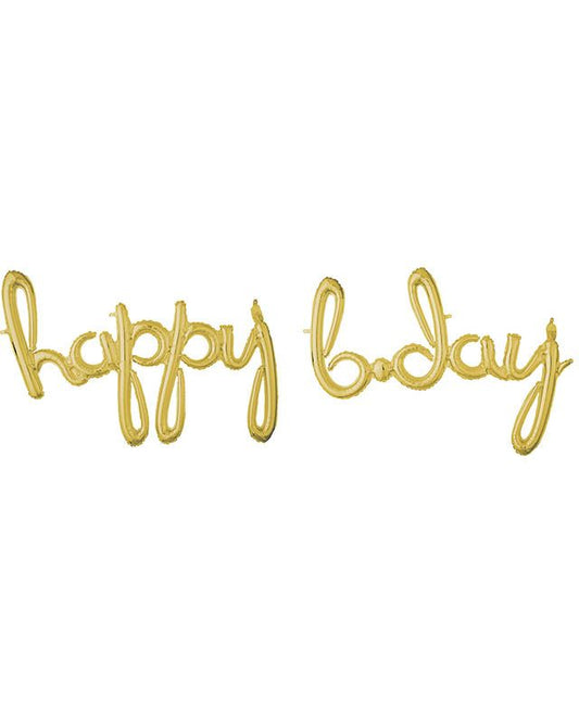 Gold 'Happy Bday' Script Phrase Foil Balloon