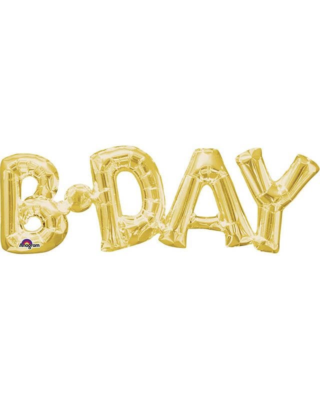 Gold 'BDAY' Phrase Foil Balloon - 26" x 9"