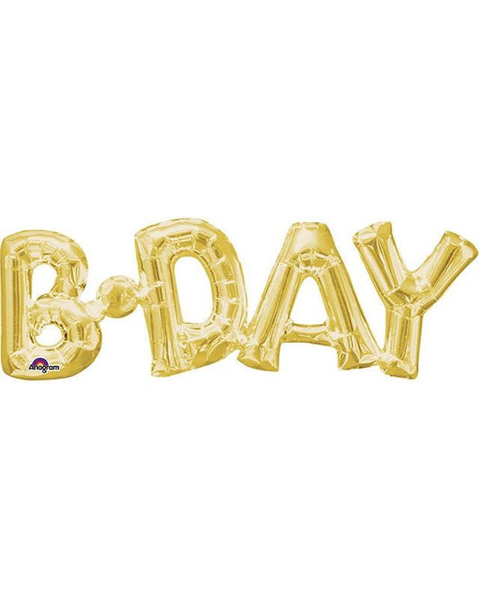 Gold 'BDAY' Phrase Foil Balloon - 26" x 9"