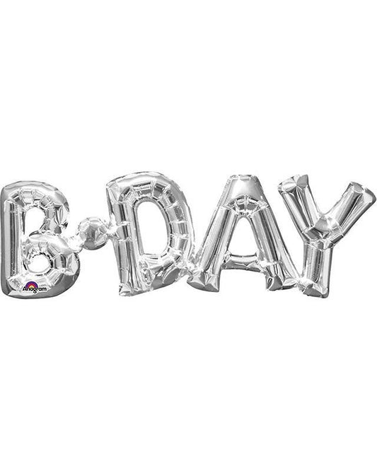 Silver 'BDAY' Phrase Foil Balloon - 26" x 9"