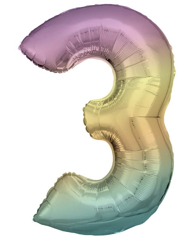 Pastel Rainbow Number 3 Balloon - 34" Foil